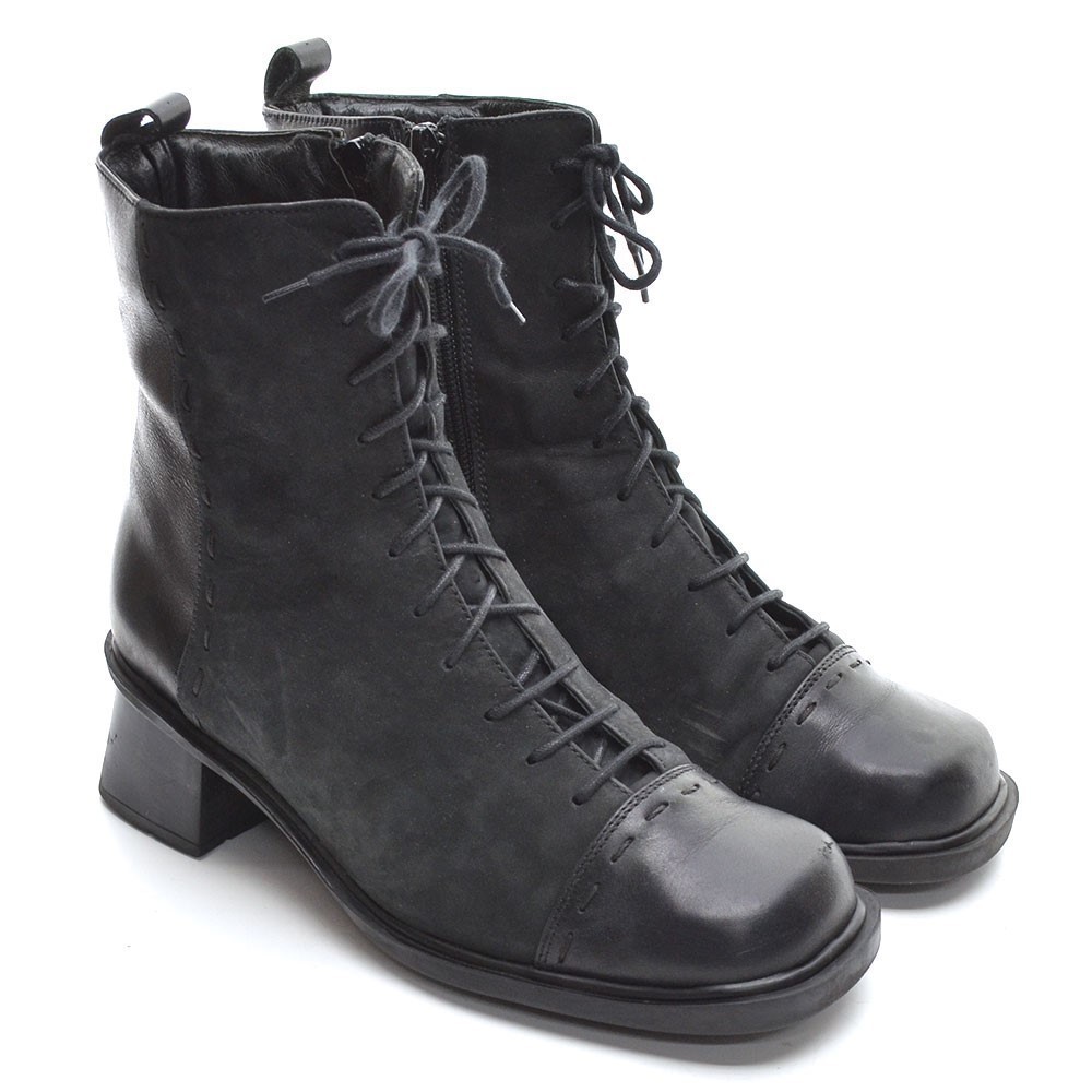 Naot Hudson Black Nubuck Granny Lace Up Zip Boot 37 / 6